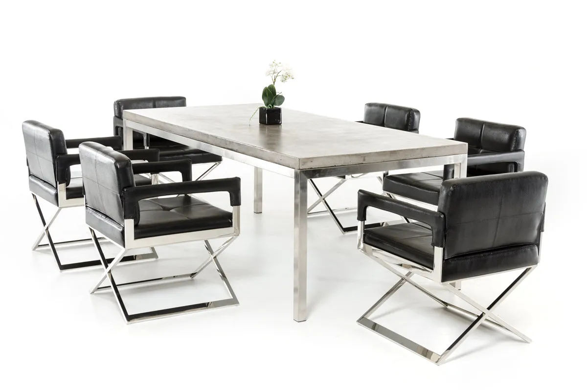 30' Concrete And Stainless Steel Dining Table By Homeroots - 283306