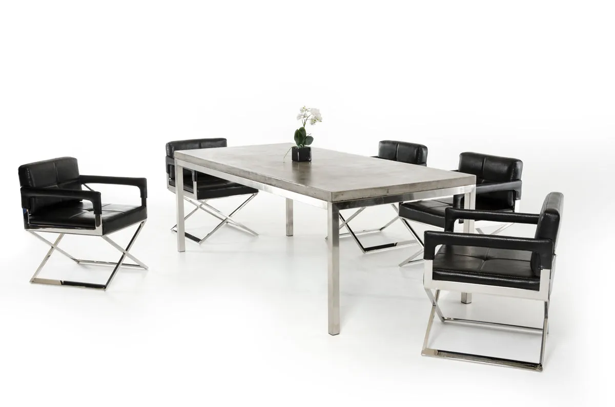 30' Concrete And Stainless Steel Dining Table By Homeroots - 283306