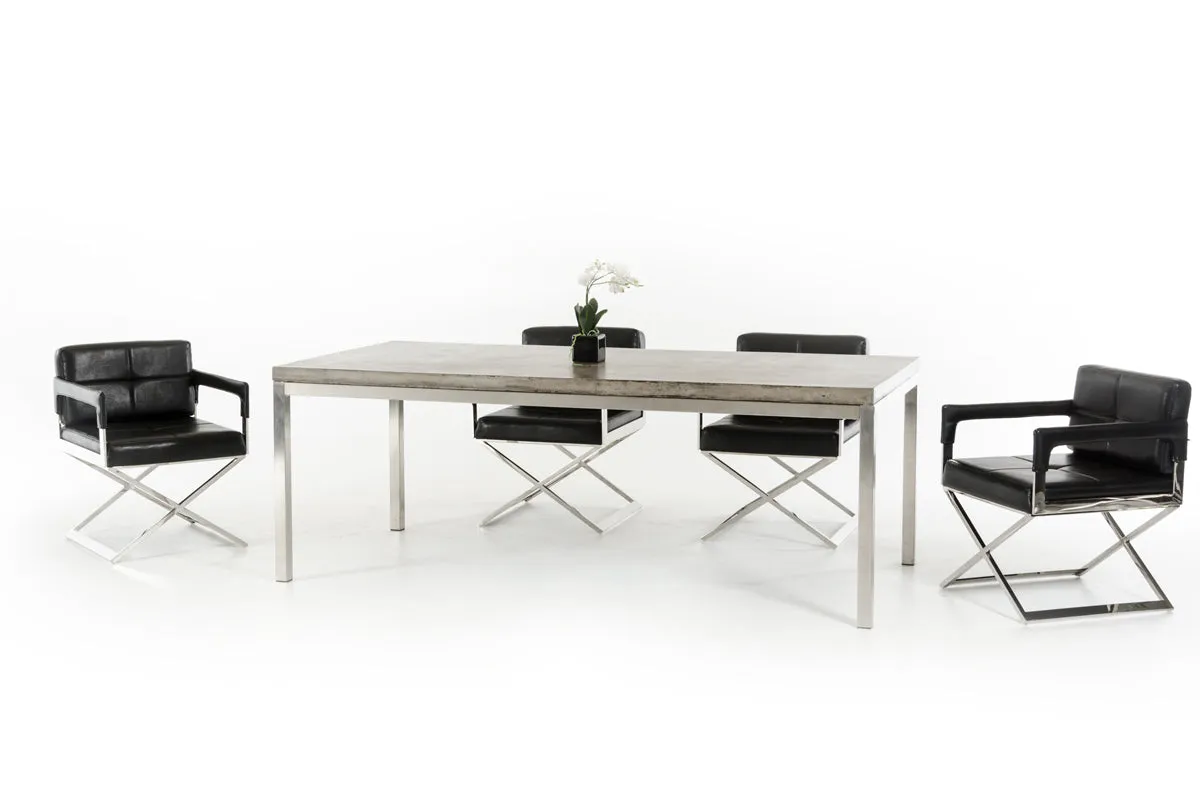 30' Concrete And Stainless Steel Dining Table By Homeroots - 283306