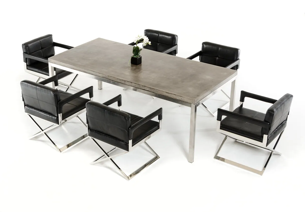 30' Concrete And Stainless Steel Dining Table By Homeroots - 283306