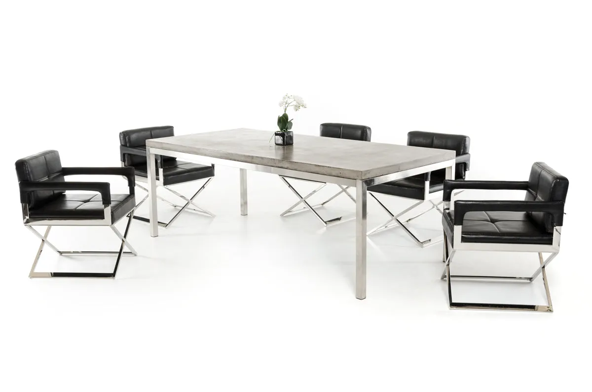 30' Concrete And Stainless Steel Dining Table By Homeroots - 283306