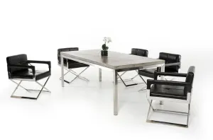 30' Concrete And Stainless Steel Dining Table By Homeroots - 283306