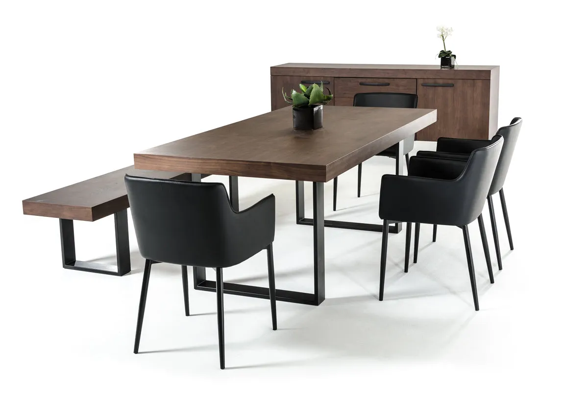30' Walnut Veneer And Stainless Steel Dining Table By Homeroots