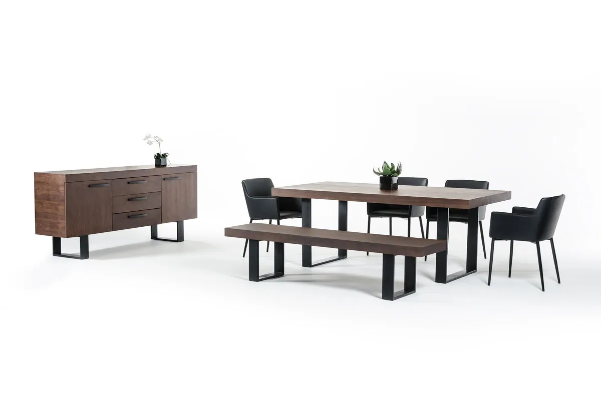 30' Walnut Veneer And Stainless Steel Dining Table By Homeroots