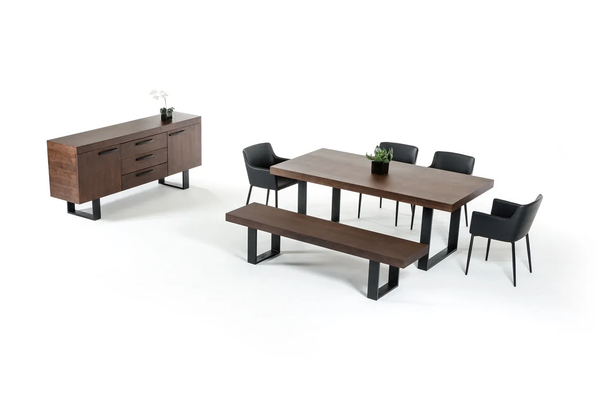 30' Walnut Veneer And Stainless Steel Dining Table By Homeroots