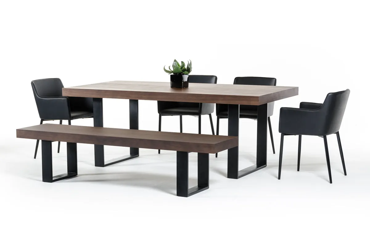 30' Walnut Veneer And Stainless Steel Dining Table By Homeroots