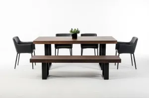 30' Walnut Veneer And Stainless Steel Dining Table By Homeroots