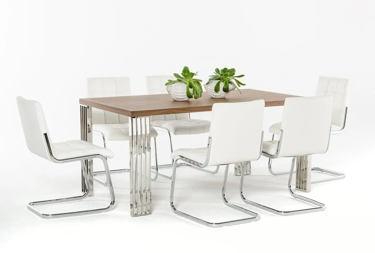 30' Walnut Veneer Mdf And Steel Dining Table By Homeroots