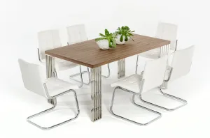 30' Walnut Veneer Mdf And Steel Dining Table By Homeroots