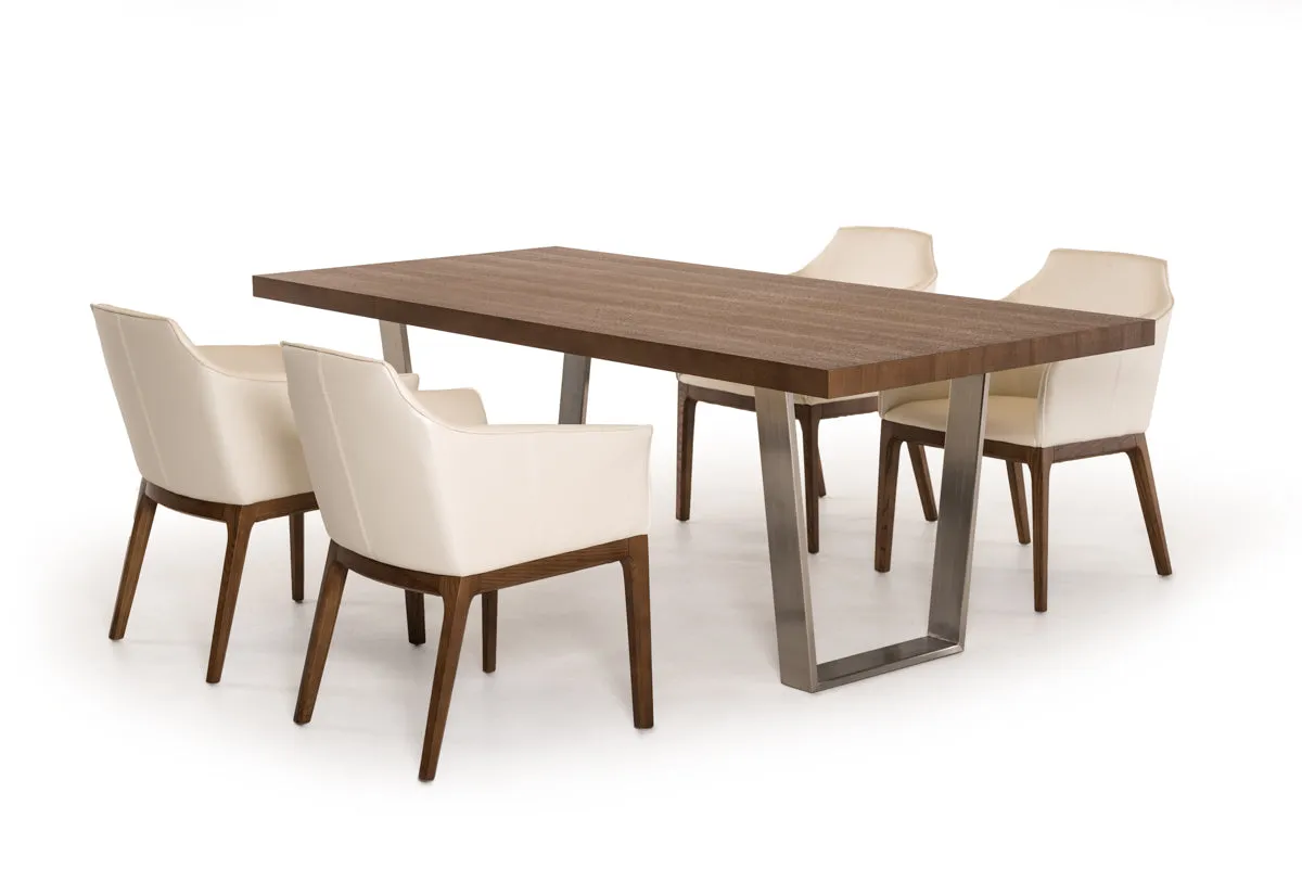 30' Walnut Wood And Stainless Steel Dining Table By Homeroots