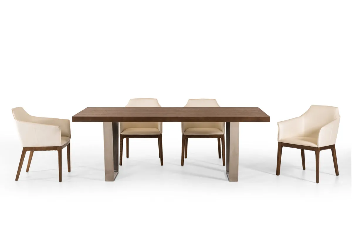 30' Walnut Wood And Stainless Steel Dining Table By Homeroots