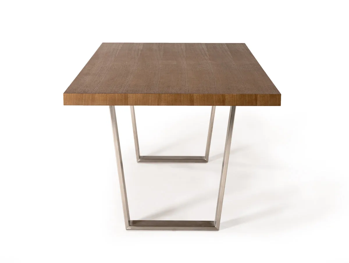 30' Walnut Wood And Stainless Steel Dining Table By Homeroots