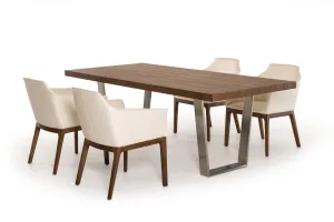 30' Walnut Wood And Stainless Steel Dining Table By Homeroots