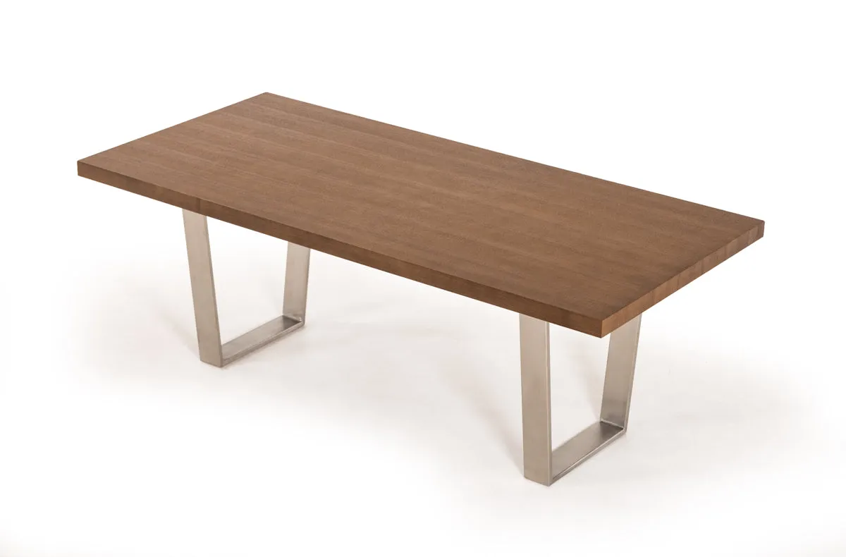 30' Walnut Wood And Stainless Steel Dining Table By Homeroots