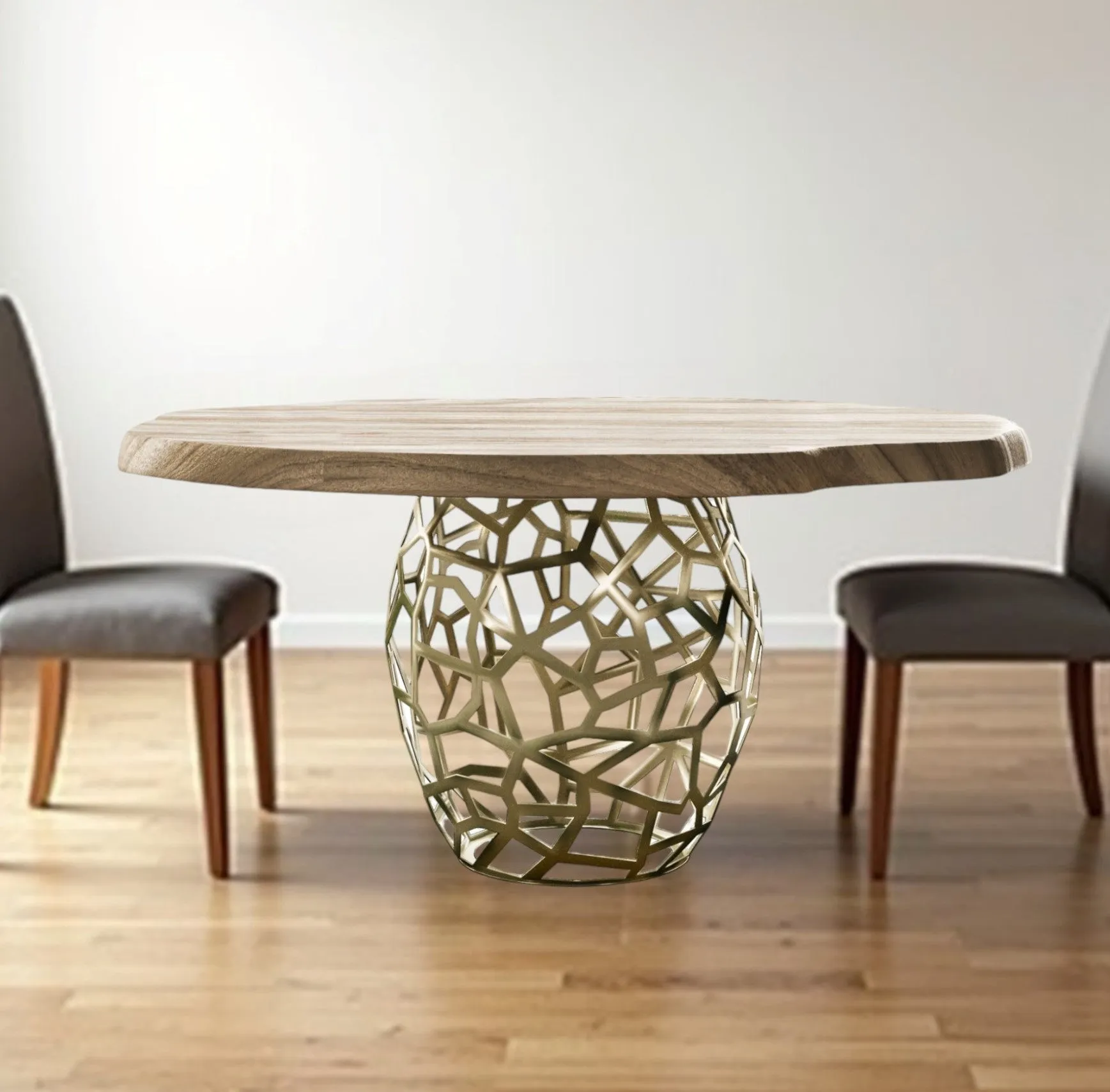 Acacia Live Edge Rounded Solid Wood And Brass Dining Table By Homeroots