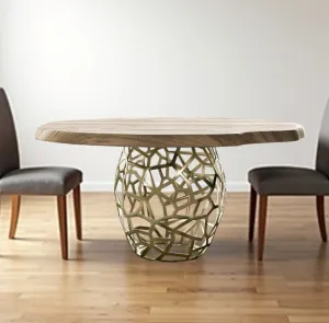 Acacia Live Edge Rounded Solid Wood And Brass Dining Table By Homeroots