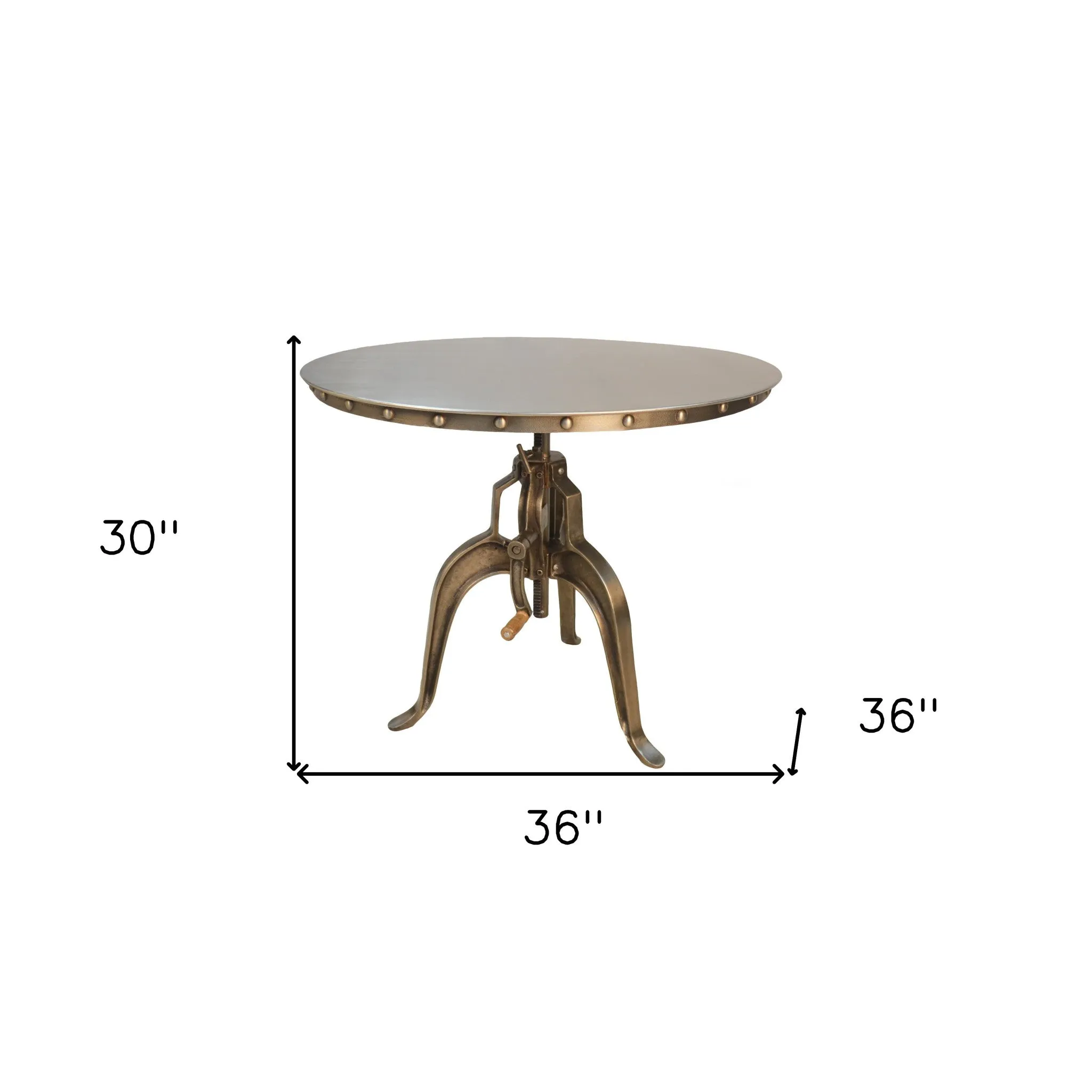 Adjustable Height Antiqued Nickel Three Leg Base Round Top Dining Table By Homeroots