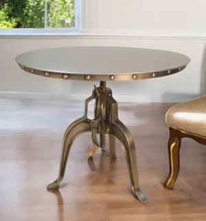 Adjustable Height Antiqued Nickel Three Leg Base Round Top Dining Table By Homeroots