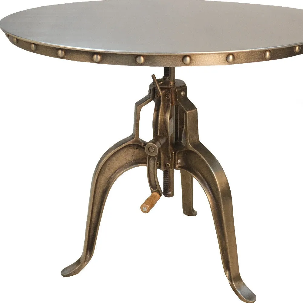 Adjustable Height Antiqued Nickel Three Leg Base Round Top Dining Table By Homeroots