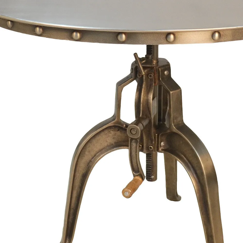 Adjustable Height Antiqued Nickel Three Leg Base Round Top Dining Table By Homeroots