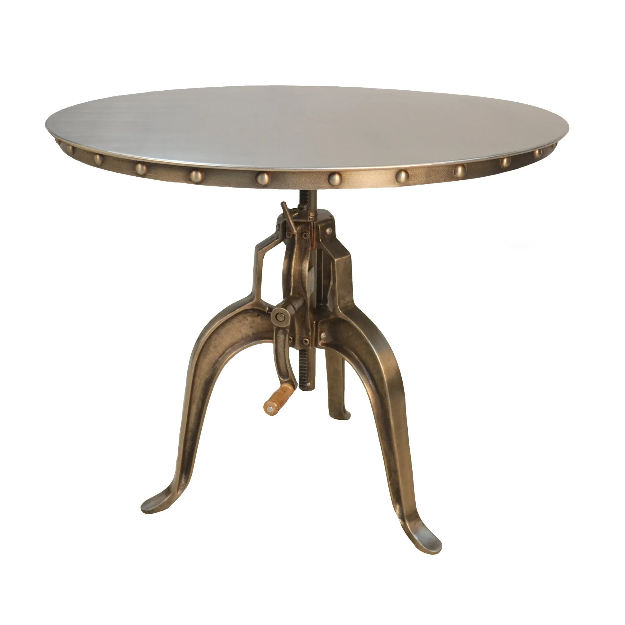 Adjustable Height Antiqued Nickel Three Leg Base Round Top Dining Table By Homeroots