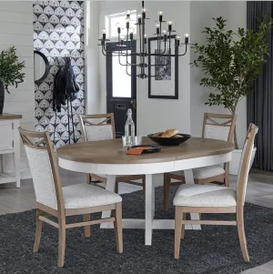 Americana Modern Dining - 48" Round Extendable Dining Table And 4 Upholstered Chairs - Light Brown