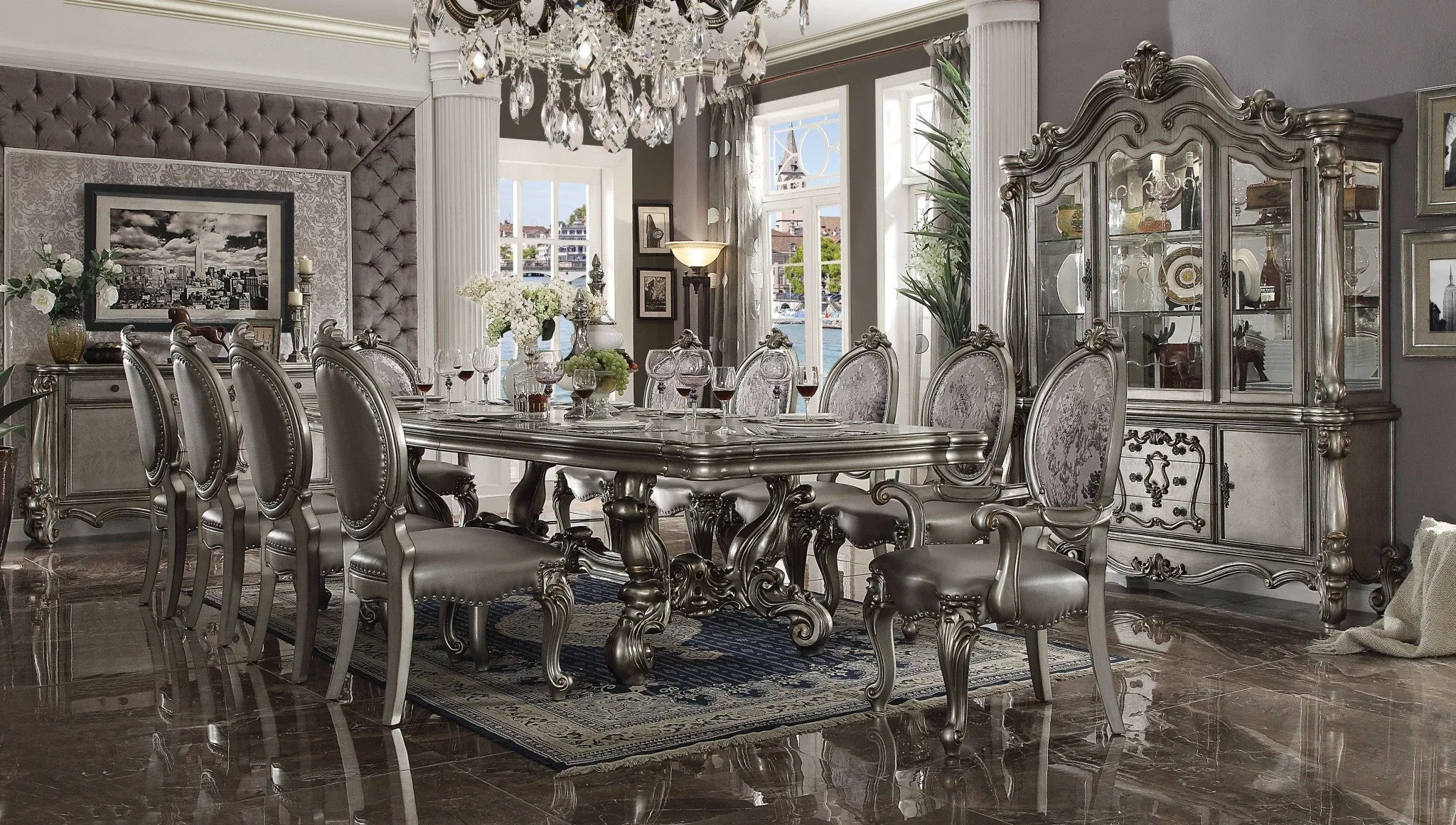 Antique Platinum Wood Poly Resin Dining Table (L) By Homeroots - 348652
