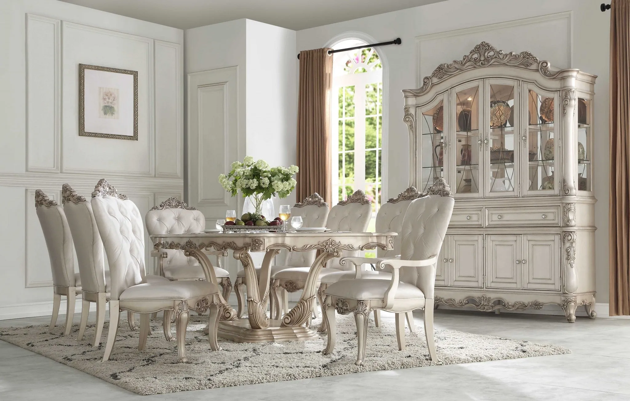 Antique White Wood Dining Table Wpedestal By Homeroots
