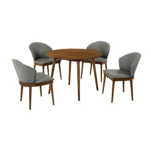 Arcadia and Juno 42" Round Charcoal and Walnut Wood 5 Piece Dining Set By Armen Living