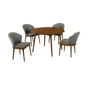 Arcadia and Juno 48" Round Charcoal and Walnut Wood 5 Piece Dining Set By Armen Living