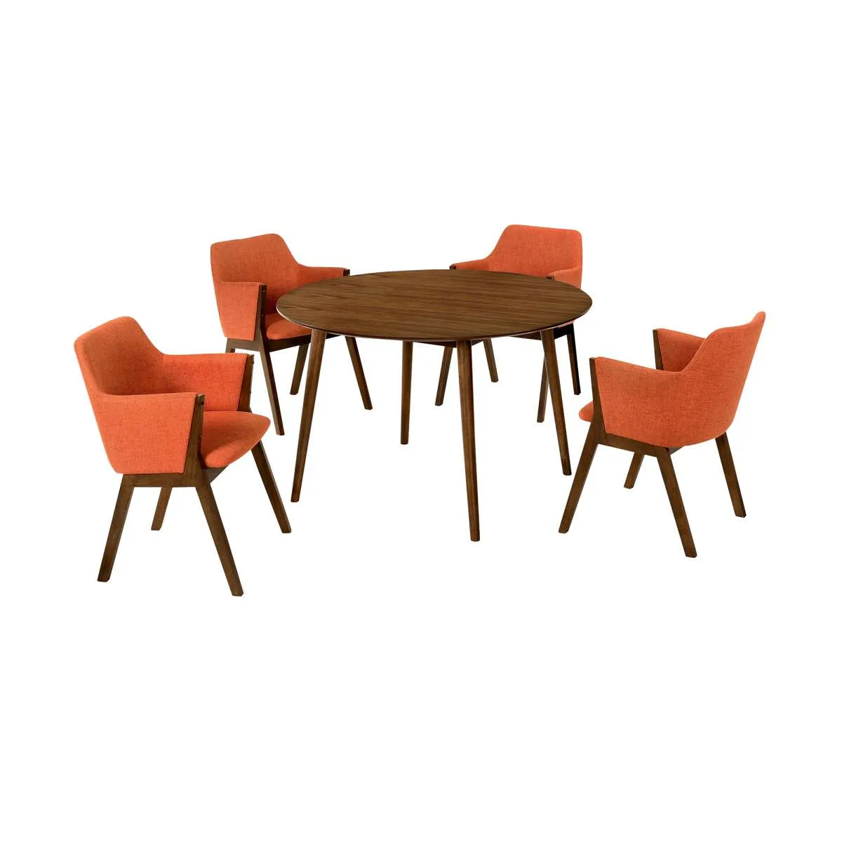 Arcadia and Renzo 48" Round Orange and Walnut Wood 5 Piece Dining Set By Armen Living