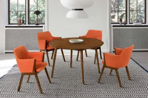 Arcadia and Renzo 48" Round Orange and Walnut Wood 5 Piece Dining Set By Armen Living