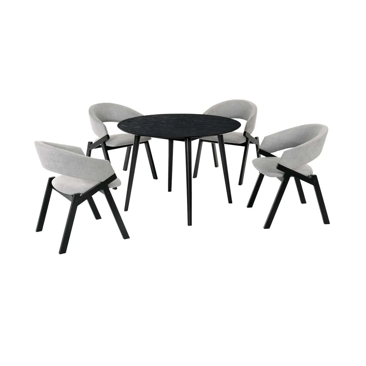 Arcadia and Talulah 42" Round Grey and Black Wood 5 Piece Dining Set By Armen Living