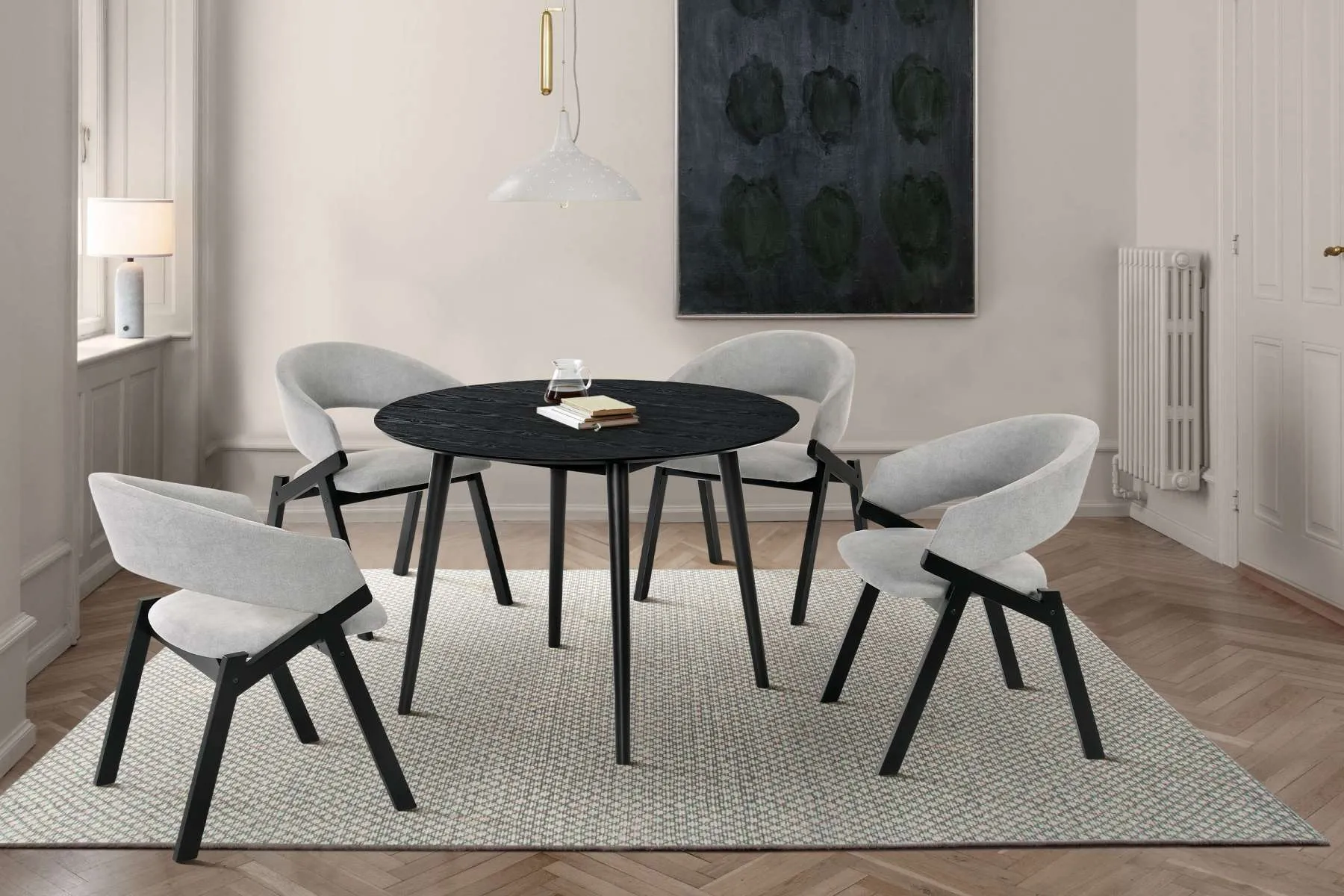 Arcadia and Talulah 42" Round Grey and Black Wood 5 Piece Dining Set By Armen Living