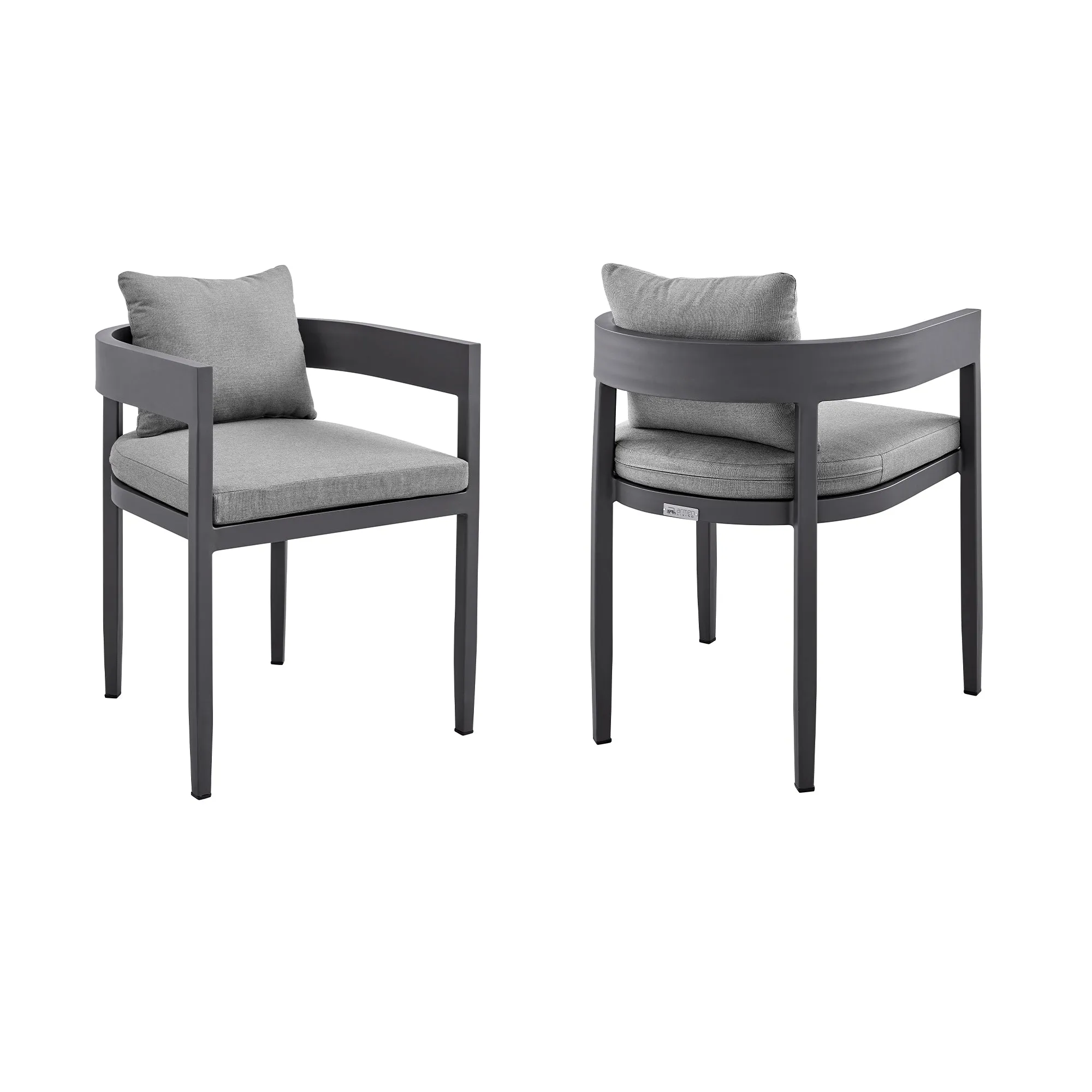 Argiope Outdoor Patio Dining Chairs in Aluminum with Grey Cushions - Set of 2 By Armen Living