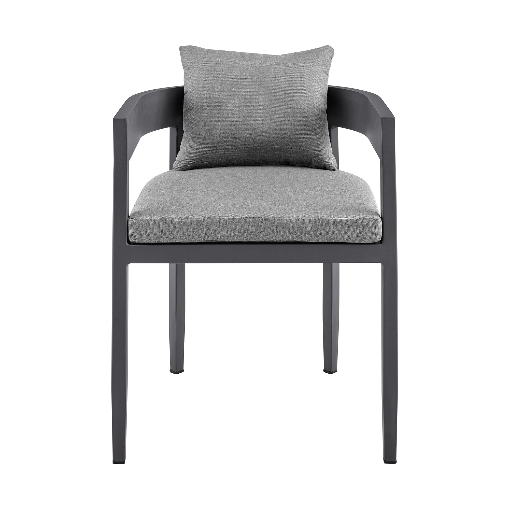 Argiope Outdoor Patio Dining Chairs in Aluminum with Grey Cushions - Set of 2 By Armen Living