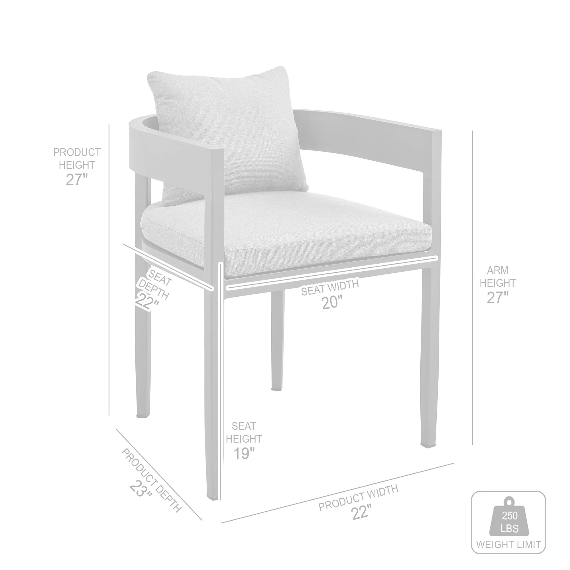 Argiope Outdoor Patio Dining Chairs in Aluminum with Grey Cushions - Set of 2 By Armen Living