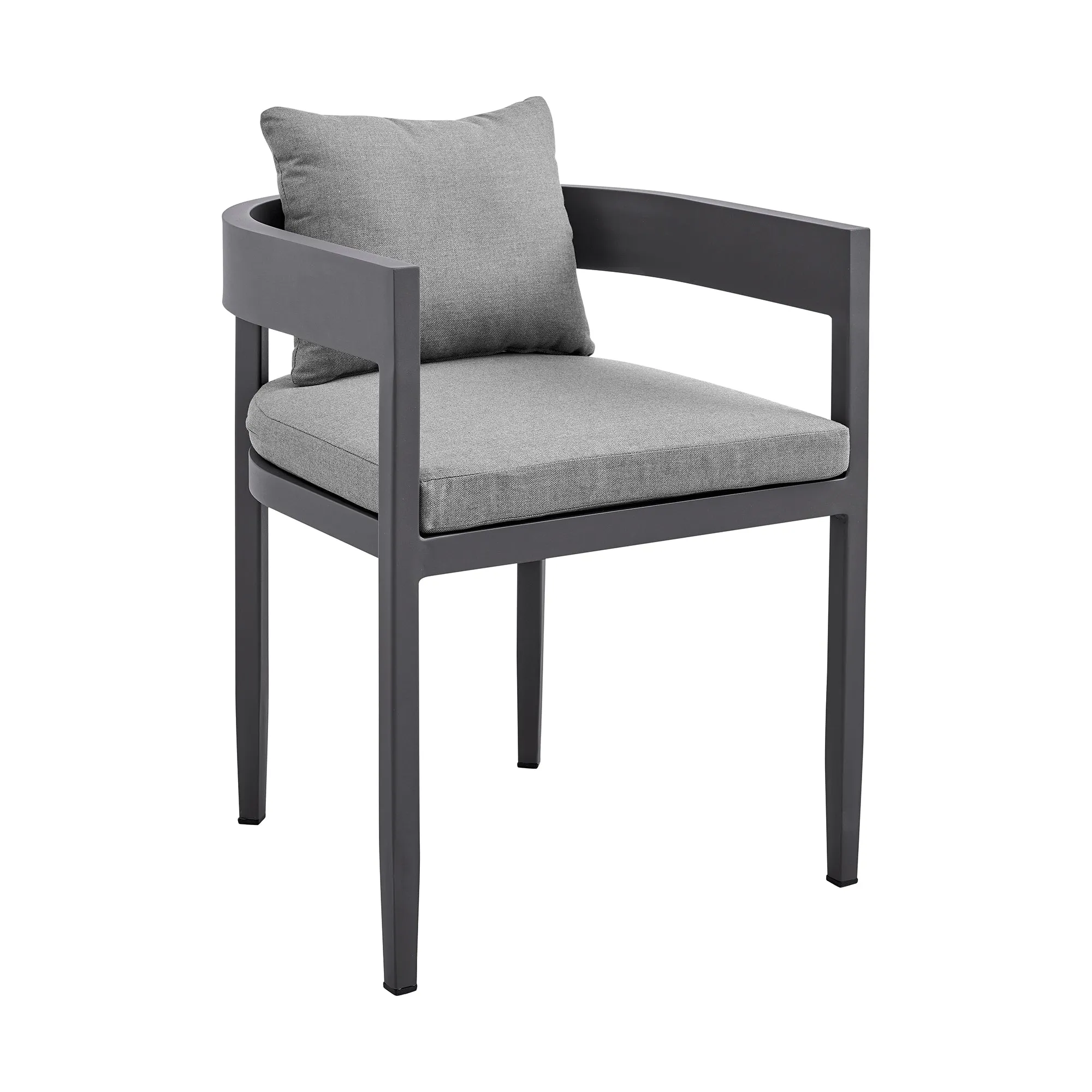 Argiope Outdoor Patio Dining Chairs in Aluminum with Grey Cushions - Set of 2 By Armen Living