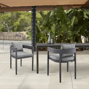 Argiope Outdoor Patio Dining Chairs in Aluminum with Grey Cushions - Set of 2 By Armen Living
