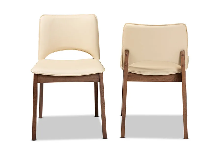 Baxton Studio Afton Mid-Century Modern Beige Faux Leather Upholstered and Walnut Brown Finished Wood 2-Piece Dining Chair Set