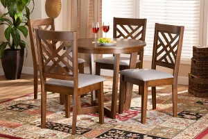 Baxton Studio Alena Modern and Contemporary Grey Fabric Upholstered and Walnut Brown Finished Wood 5-Piece Dining Set