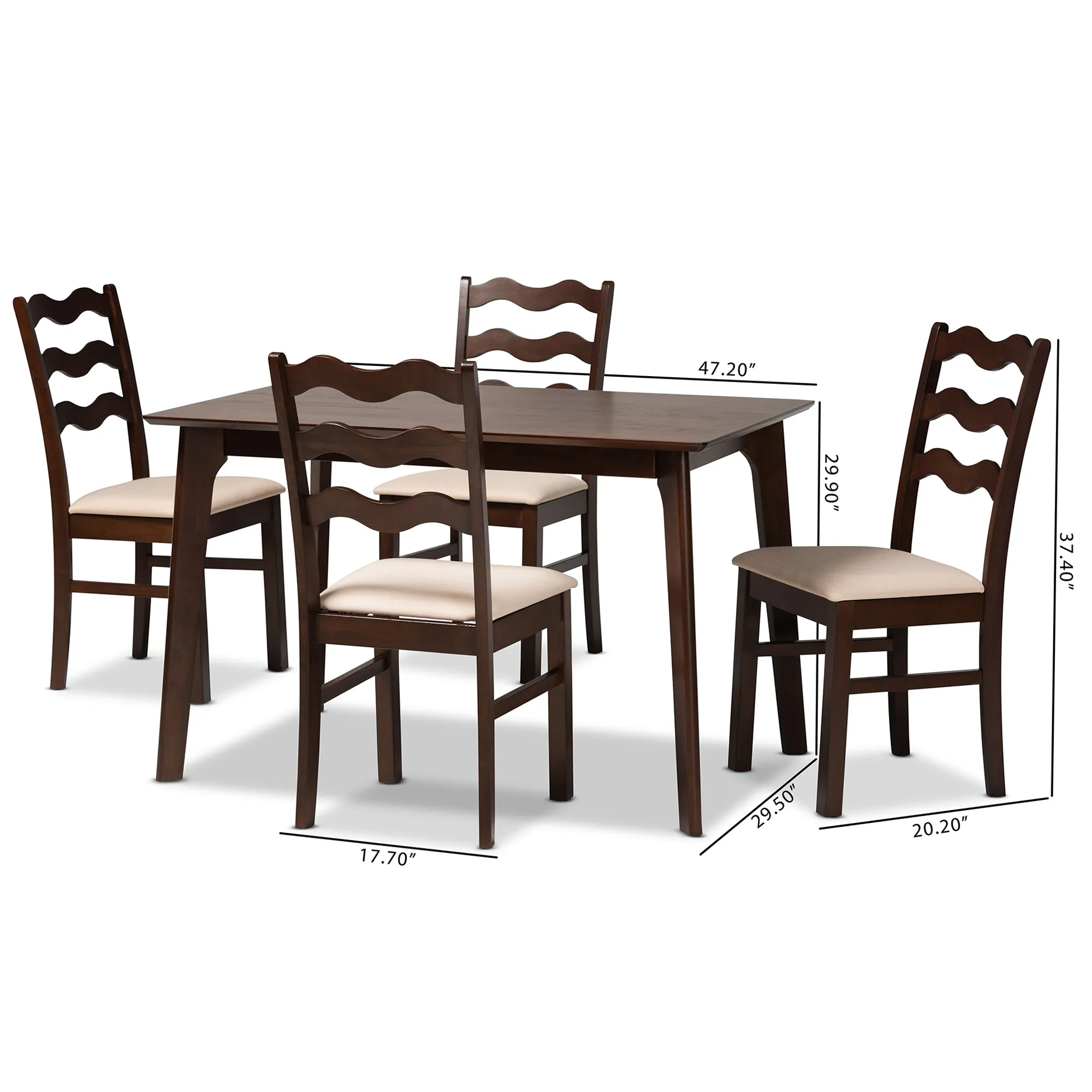 Baxton Studio Amara Mid-Century Modern Cream Fabric and Dark Brown Finished Wood 5-Piece Dining Set
