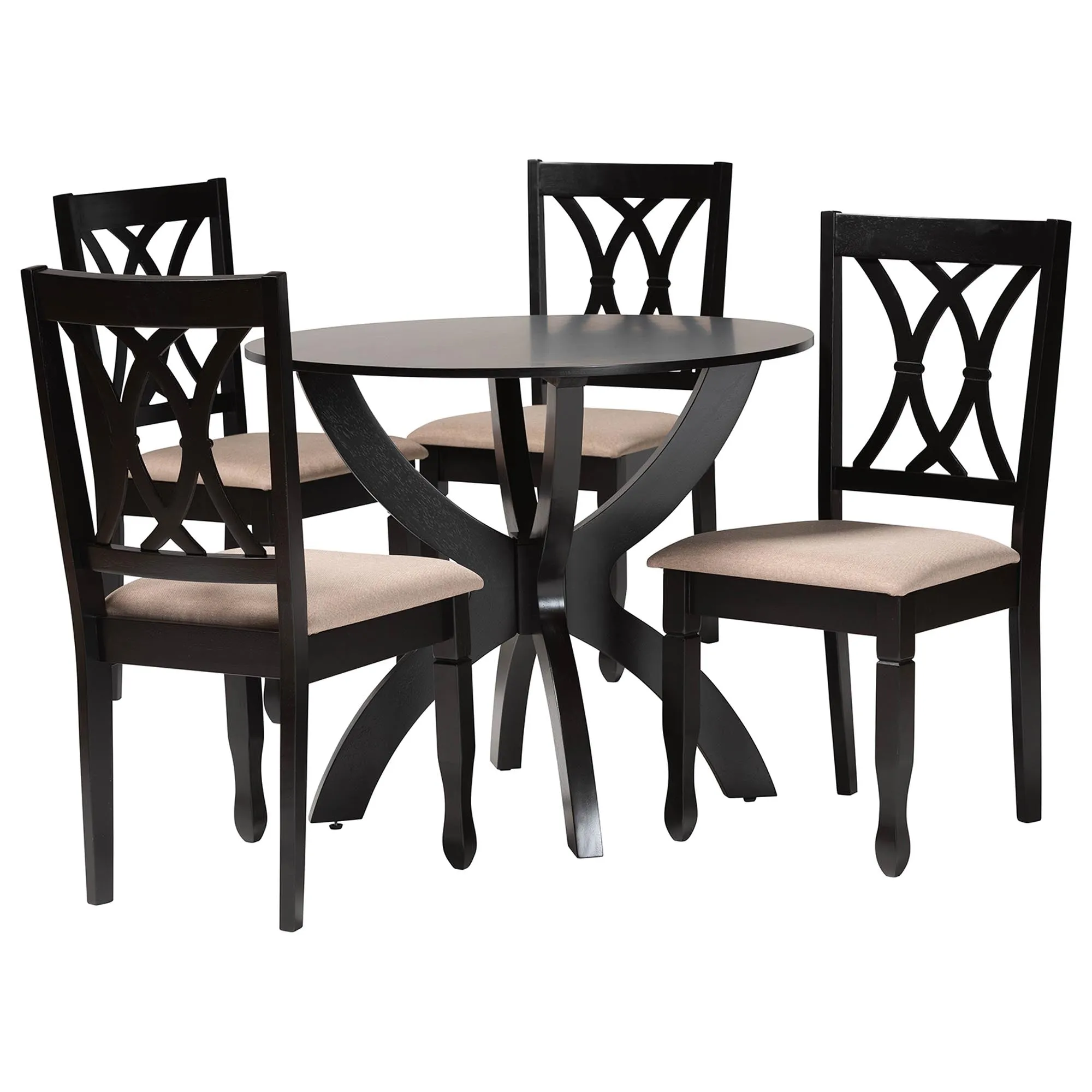 Baxton Studio April Modern Sand Fabric and Dark Brown Finished Wood 5-Piece Dining Set