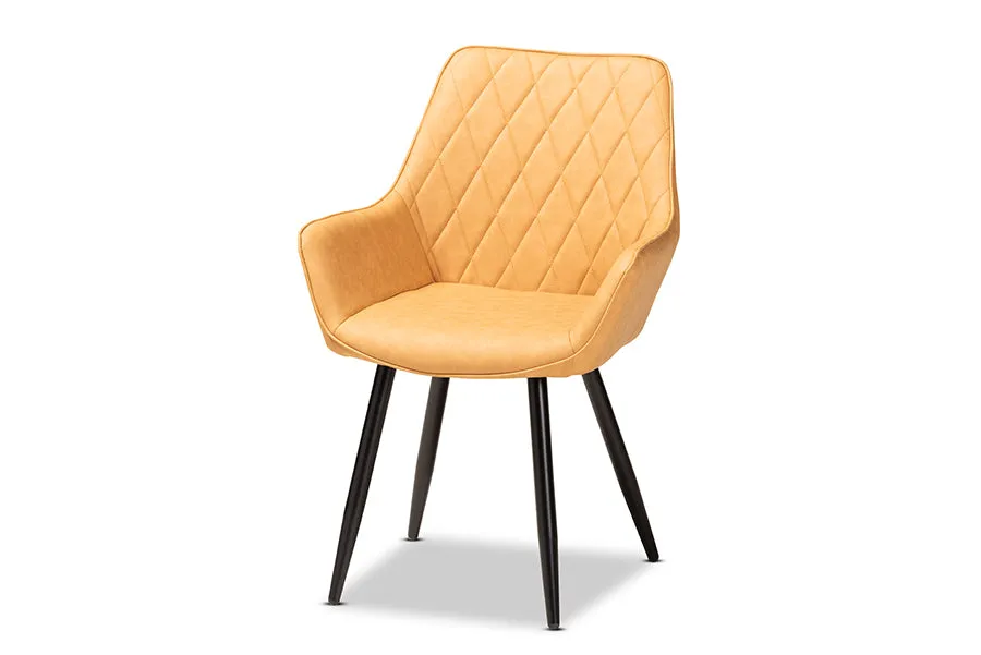 Baxton Studio Astrid Mid-Century Contemporary Tan Faux Leather Upholstered and Black Metal 4-Piece Dining Chair Set