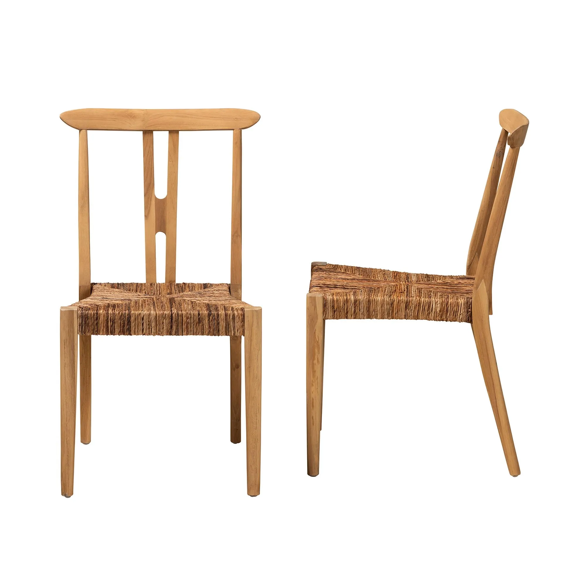 Baxton Studio bali & pari Artha Modern Bohemian Natural Brown Teak Wood and Seagrass 2-Piece Dining Chair Set