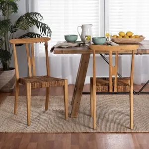 Baxton Studio bali & pari Artha Modern Bohemian Natural Brown Teak Wood and Seagrass 2-Piece Dining Chair Set