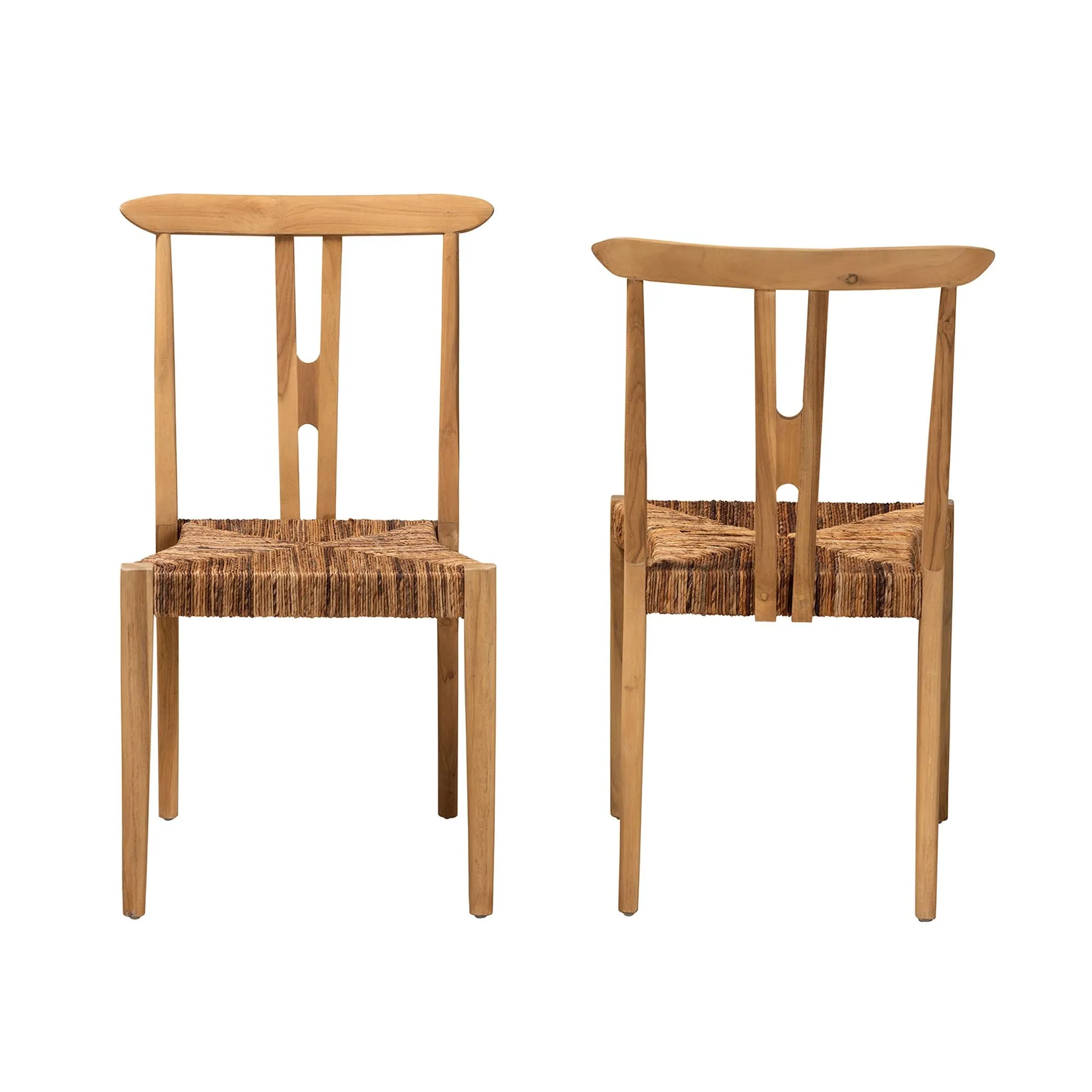 Baxton Studio bali & pari Artha Modern Bohemian Natural Brown Teak Wood and Seagrass 2-Piece Dining Chair Set