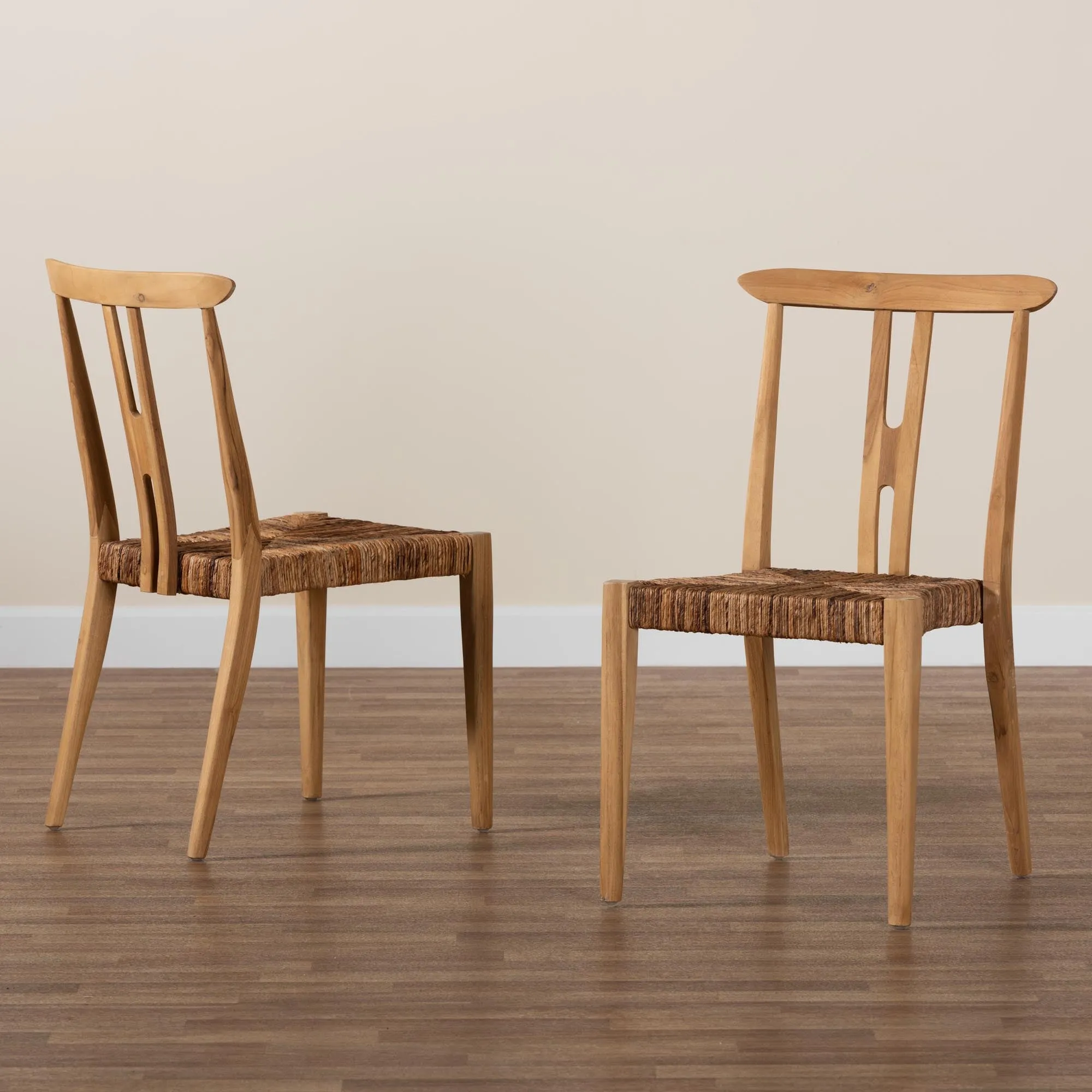 Baxton Studio bali & pari Artha Modern Bohemian Natural Brown Teak Wood and Seagrass 2-Piece Dining Chair Set
