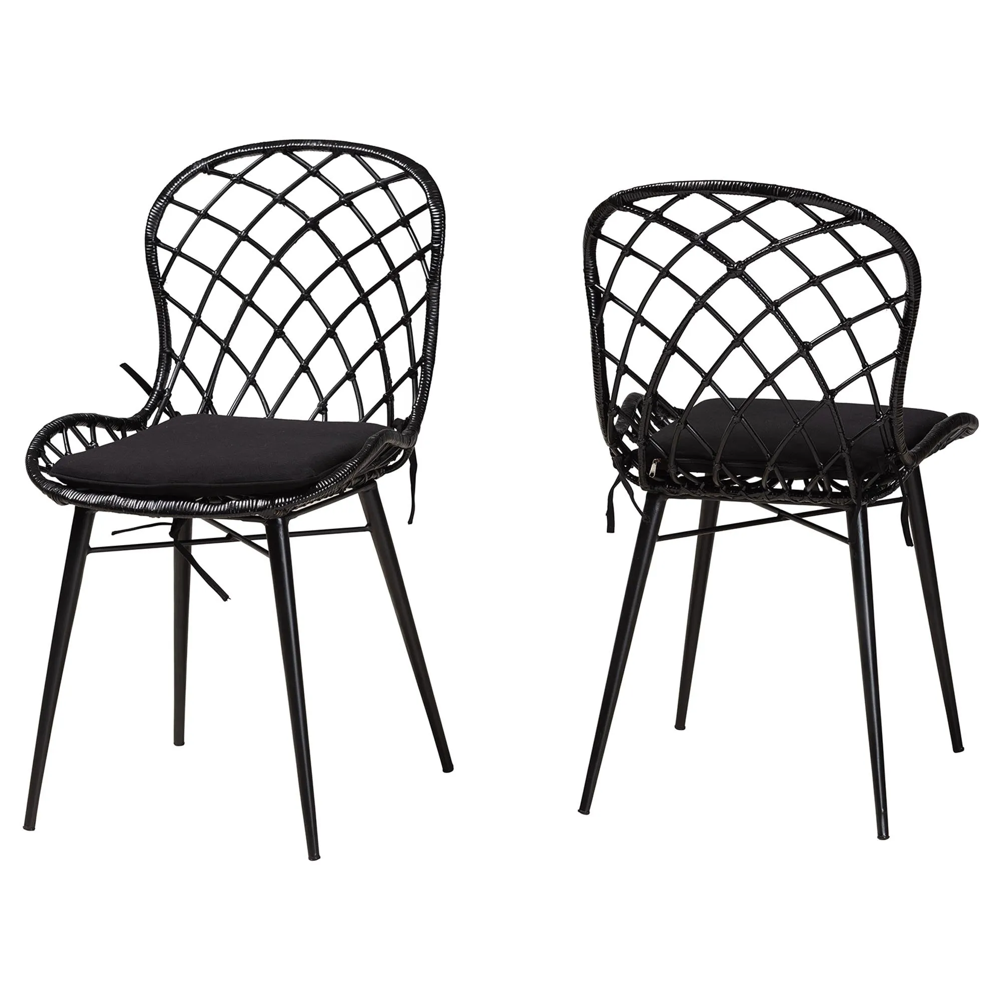 Baxton Studio bali & pari Sabelle Modern Bohemian Black Finished Rattan and Metal 2-Piece Dining Chair Set
