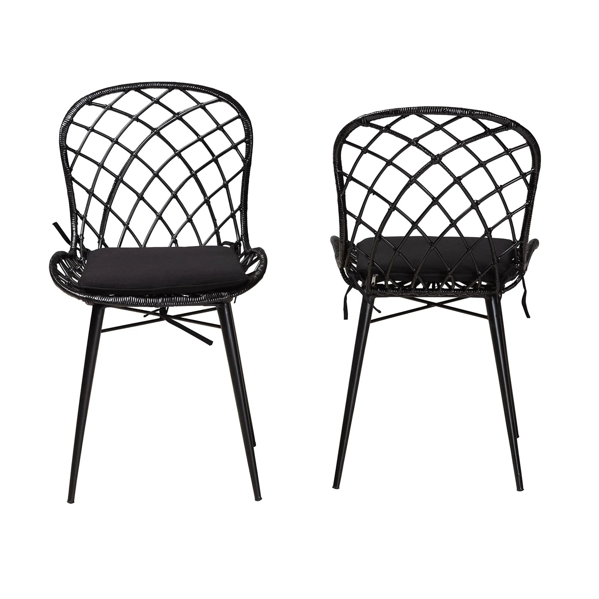Baxton Studio bali & pari Sabelle Modern Bohemian Black Finished Rattan and Metal 2-Piece Dining Chair Set